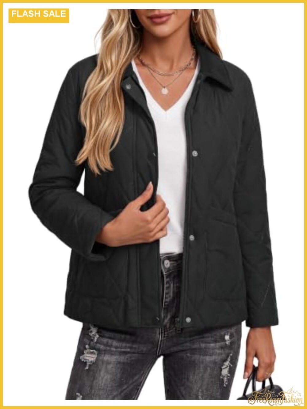 Womens Quilted Jacket Lightweight Warm Winter Coat Zip Button Casual